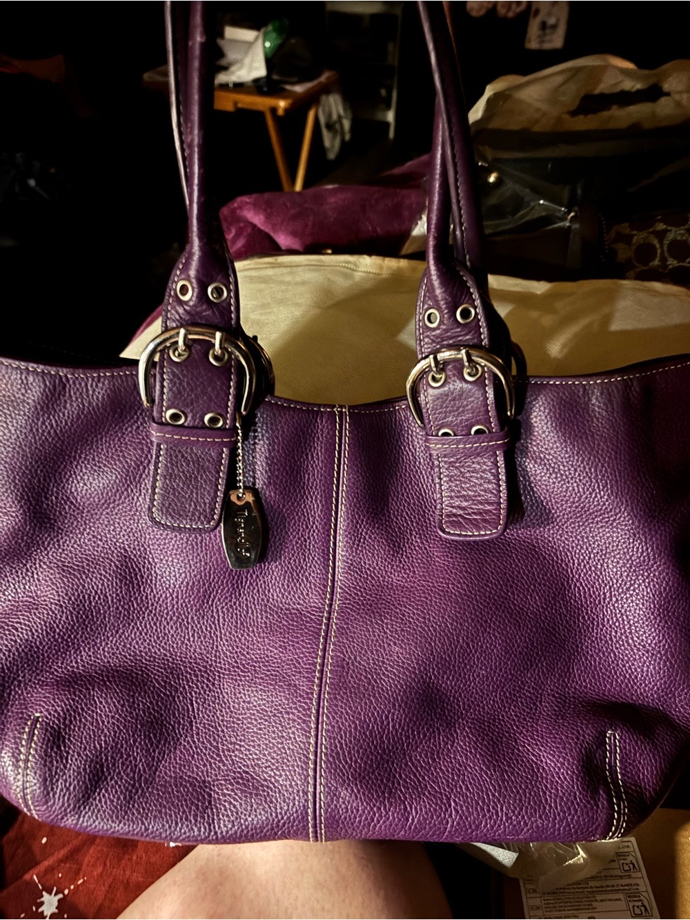 Purple Leather vintage style Shoulder Tote Bag in absolutely beautiful condition